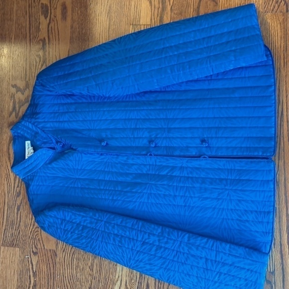 Vtg Chez Soie 100% silk quilted asian style chic lightweight blue blazer sz M - Picture 5 of 8